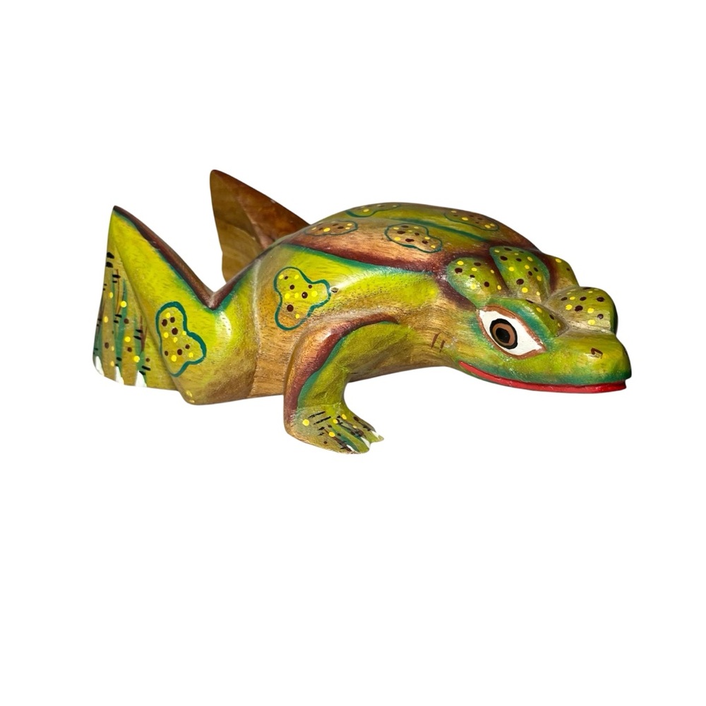 Hand Carved Oaxacan Alebrije Frog Lizard Wood Figurine Mexico Folk Art 8"